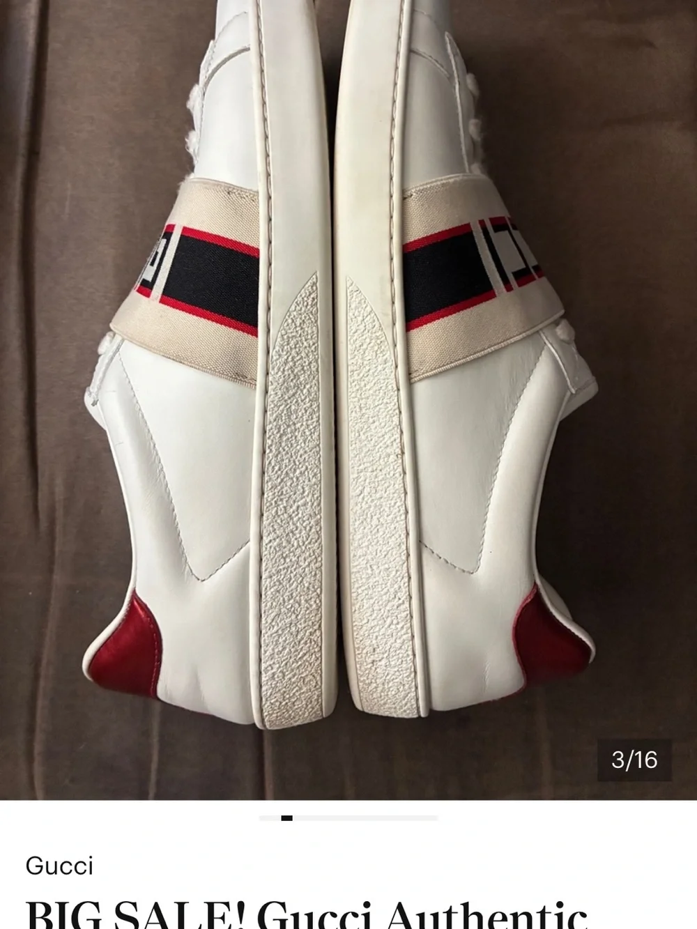 SALE GUCCI White Leather Sneakers Logo Strap across foot men’s has serial number